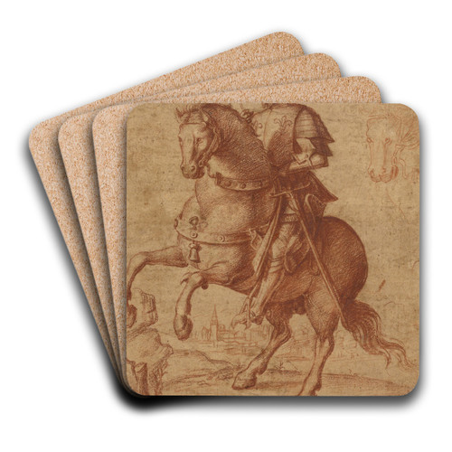 A Saint on Horseback by Circle of Giovanni Battista Cima da Conegliano Art Drink Coaster set