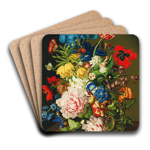 Bouquet of flowers with butterflies by Sebastian Wegmayr Art Drink Coaster set Bouquet of flowers with butterflies by Sebastian Wegmayr Art Drink Coaster set