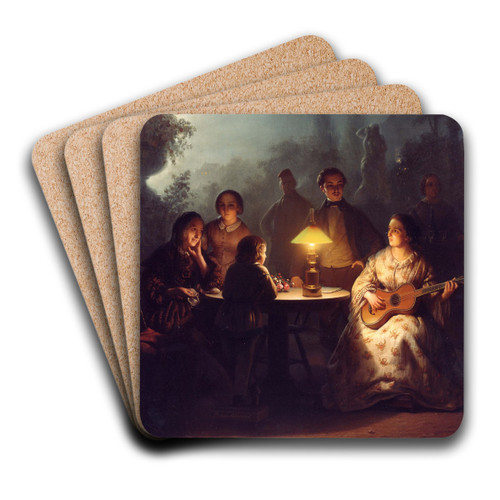 A Summer Evening by Lamp and by Moonlight by Petrus van Schendel Art Drink Coaster set A Summer Evening by Lamp and by Moonlight by Petrus van Schendel Art Drink Coaster set