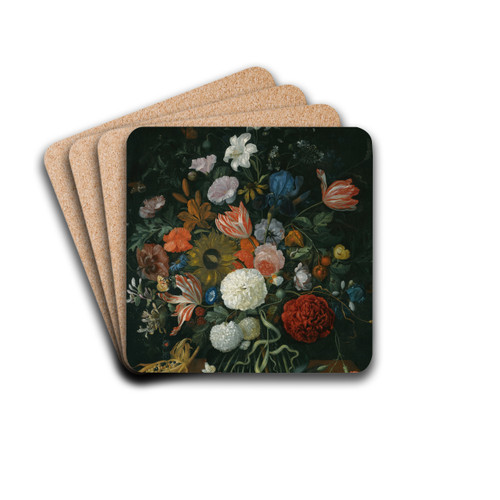 Still Life Of Flowers In A Vase On A Stone Ledge With A Corn Cob And A Snail by Jacob Rootius Drink Coasters - set of 4 Still Life Of Flowers In A Vase On A Stone Ledge With A Corn Cob And A Snail by Jacob Rootius Drink Coasters - set of 4