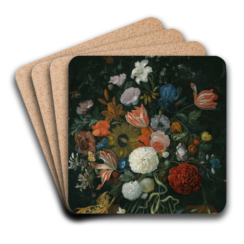 Still Life Of Flowers In A Vase On A Stone Ledge With A Corn Cob And A Snail by Jacob Rootius Art Drink Coaster set Still Life Of Flowers In A Vase On A Stone Ledge With A Corn Cob And A Snail by Jacob Rootius Art Drink Coaster set