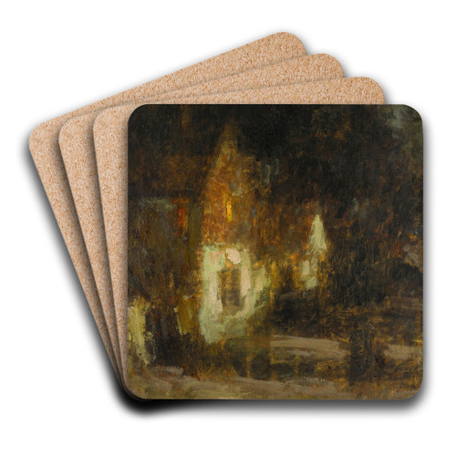 Maison au clair de lune, Gerberoy by Henri Le Sidaner Art Drink Coaster set Maison au clair de lune, Gerberoy by Henri Le Sidaner Art Drink Coaster set