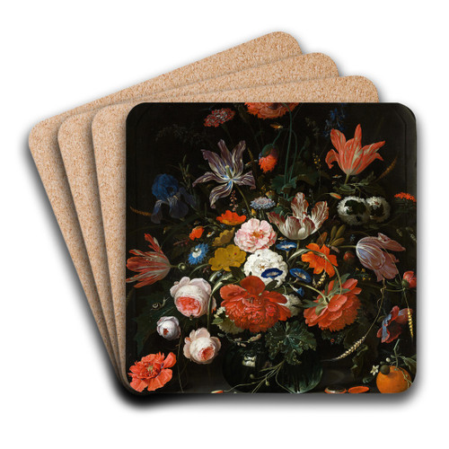 Flowers in a Glass Vase by Abraham Mignon Art Drink Coaster set