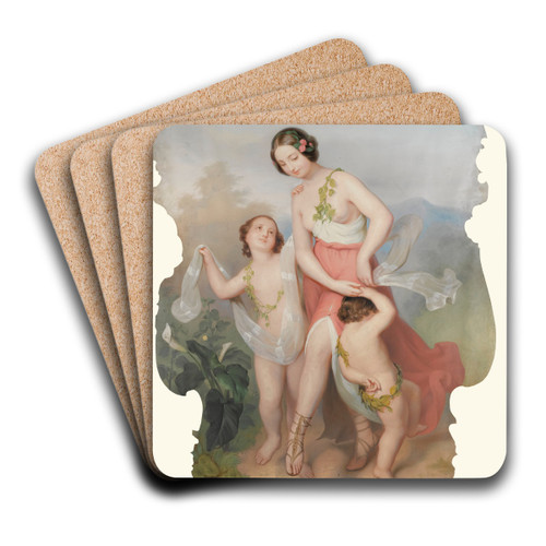 Girl With Two Dancing Children by Continental School Art Drink Coaster set