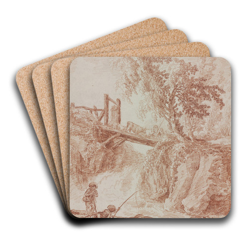 Herdsmen Crossing a Waterfall by Hubert Robert Art Drink Coaster set