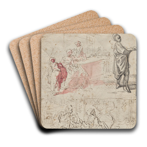 Theatre Scene (recto) by Gabriel Jacques de Saint-Aubin Art Drink Coaster set