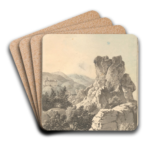Udsigt ved Harzen, fra Teufelsmauer mod Schloss Blankenburg by Christoffer Wilhelm Eckersberg Art Drink Coaster set