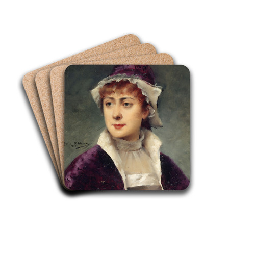 Portrait de Blanche Baretta (1855-1939), socitaire de la Comdie-Franaise by Louise Abbma Drink Coasters - set of 4 Portrait de Blanche Baretta (1855-1939), socitaire de la Comdie-Franaise by Louise Abbma Drink Coasters - set of 4