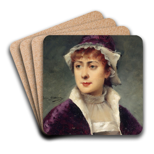 Portrait de Blanche Baretta (1855-1939), socitaire de la Comdie-Franaise by Louise Abbma Art Drink Coaster set Portrait de Blanche Baretta (1855-1939), socitaire de la Comdie-Franaise by Louise Abbma Art Drink Coaster set