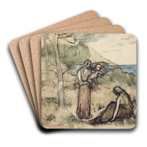 Fisherman's Family by Pierre Puvis de Chavannes Art Drink Coaster set Fisherman's Family by Pierre Puvis de Chavannes Art Drink Coaster set