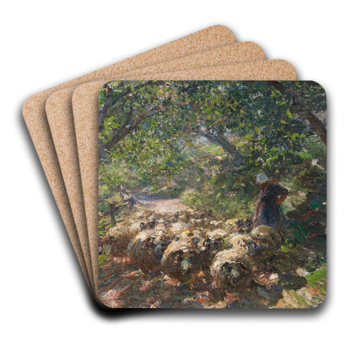 Schafherde mit Hirtin im schattigen Hohlweg by Heinrich Von Zgel Art Drink Coaster set