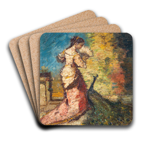 Femme au Paon by Adolphe Monticelli Art Drink Coaster set Femme au Paon by Adolphe Monticelli Art Drink Coaster set