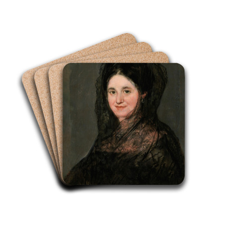 Portrait of a Lady in a Black Mantilla by Francisco de Goya Drink Coasters - set of 4