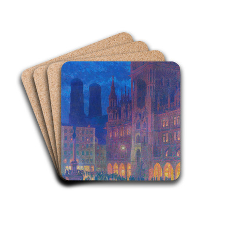Mnchen, Marienplatz by Charles Johann Palmi Drink Coasters - set of 4