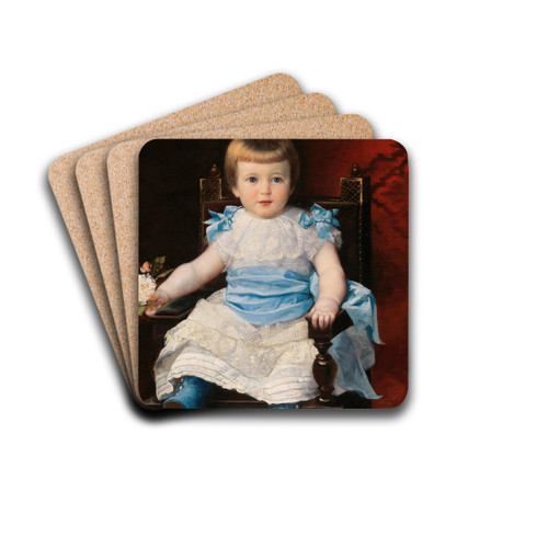 Portrait of a little girl sitting by Ernst Klimt Drink Coasters - set of 4 Portrait of a little girl sitting by Ernst Klimt Drink Coasters - set of 4