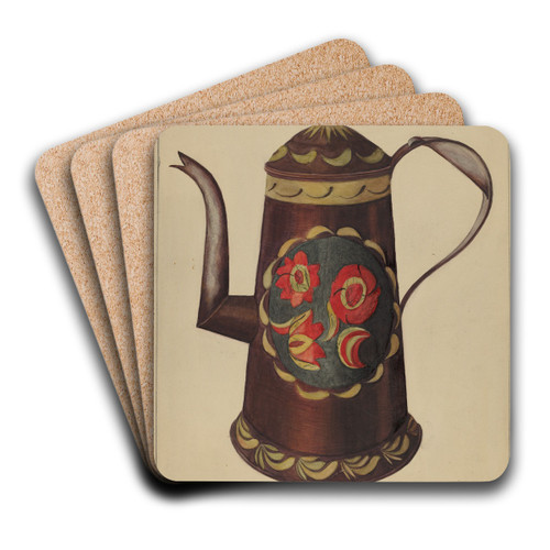 Toleware Coffee Pot by Mildred Ford Art Drink Coaster set
