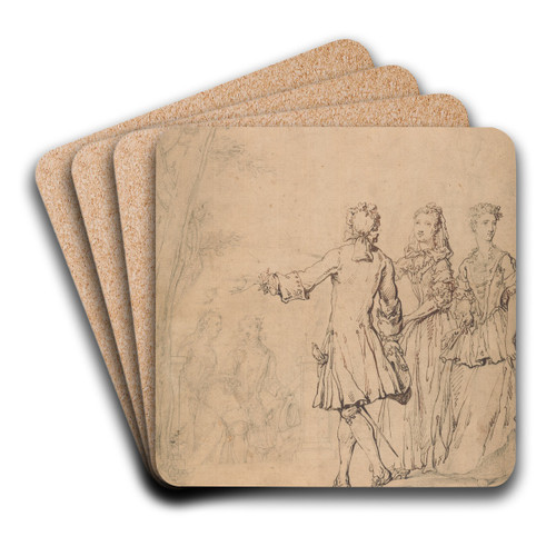 Landscape with figures walking by Marcellus Laroon the Younger Art Drink Coaster set Landscape with figures walking by Marcellus Laroon the Younger Art Drink Coaster set