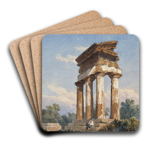 A Temple Ruin in Agrigento by Carl Wilhelm Gtzloff Art Drink Coaster set