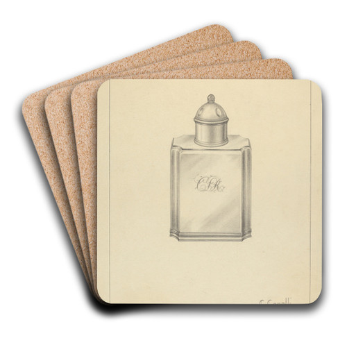 Silver Tea Caddy by Hester Duany Art Drink Coaster set