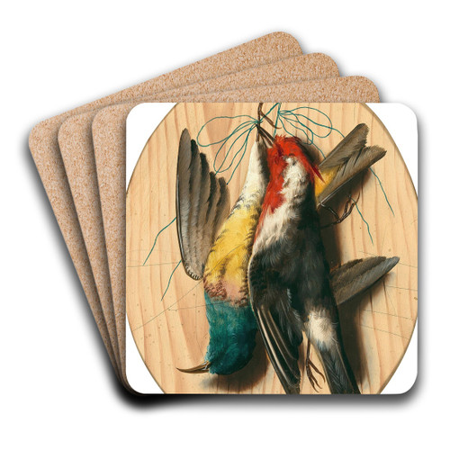 Trompe l'oeil, songbirds by Michelangelo Meucci Art Drink Coaster set