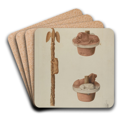 Wood and Stone Carving by Clyde L. Cheney Art Drink Coaster set