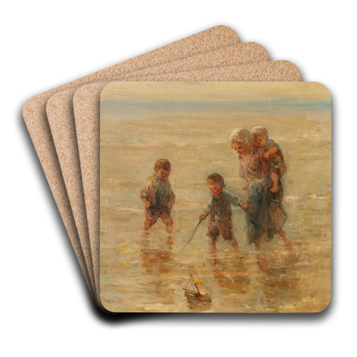 Children playing in the surf by Jozef Israls Art Drink Coaster set