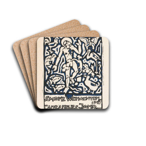 Kerstkaart met menselijke figuur en dieren by Reijer Stolk Drink Coasters - set of 4