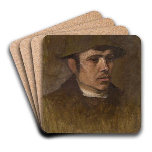 Head of a Worker in a Hat by Ladislav Mednynszky Art Drink Coaster set