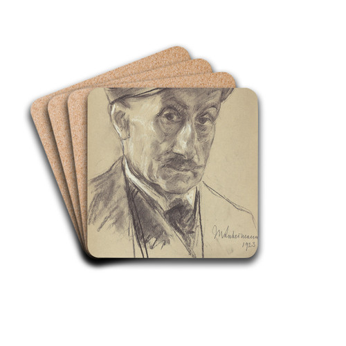 Selbstbildnis mit Schirmmtze by Max Liebermann Drink Coasters - set of 4