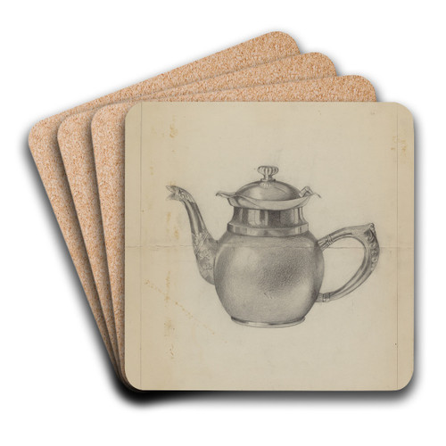 Silver Teapot by Walter W. Jennings Art Drink Coaster set