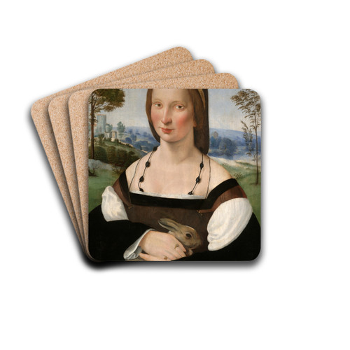 Portrait of a Lady with aRabbit by Ridolfo Ghirlandaio Drink Coasters - set of 4