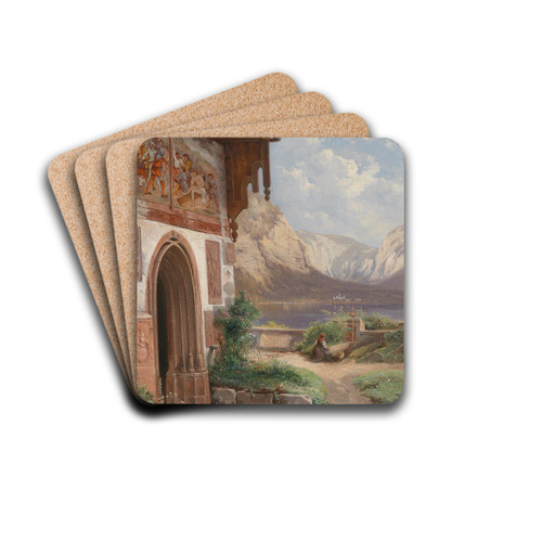 Blick auf den Hallsttter Friedhof by Carl Franz Emanuel Haunold Drink Coasters - set of 4