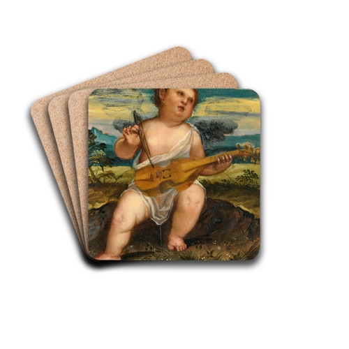 Cupid With A Violin In A Landscape by Bonifacio Veronese Drink Coasters - set of 4