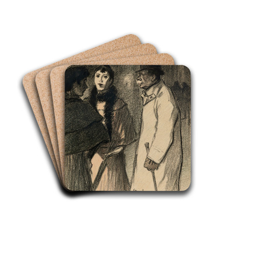 Conversation dans la rue le soir by Thophile Alexandre Steinlen Drink Coasters - set of 4