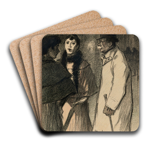 Conversation dans la rue le soir by Thophile Alexandre Steinlen Art Drink Coaster set Conversation dans la rue le soir by Thophile Alexandre Steinlen Art Drink Coaster set