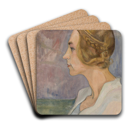 Profile of a young woman by Wadysaw lewiski Art Drink Coaster set