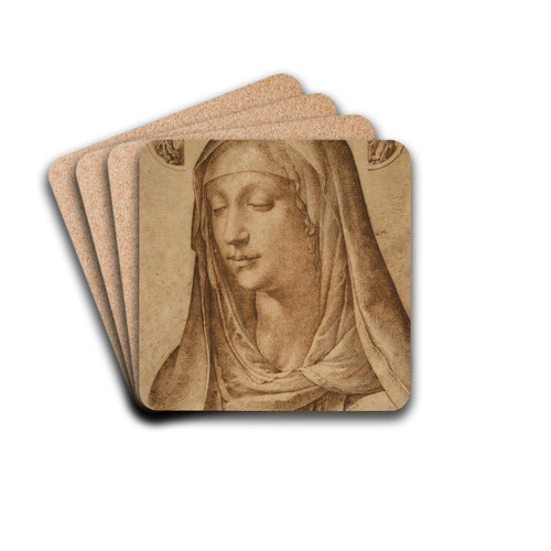 The head of the Virgin with the Annunciation by Bartolomeo Passarotti Drink Coasters - set of 4 The head of the Virgin with the Annunciation by Bartolomeo Passarotti Drink Coasters - set of 4
