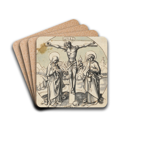 Crucifixion of Christ with Mary and John by Circle Of Hans Holbein The Elder Drink Coasters - set of 4 Crucifixion of Christ with Mary and John by Circle Of Hans Holbein The Elder Drink Coasters - set of 4
