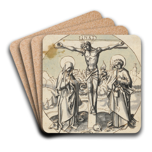 Crucifixion of Christ with Mary and John by Circle Of Hans Holbein The Elder Art Drink Coaster set Crucifixion of Christ with Mary and John by Circle Of Hans Holbein The Elder Art Drink Coaster set