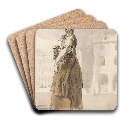 London Cries; 'A Girl with a Basket of Oranges' by Paul Sandby Art Drink Coaster set