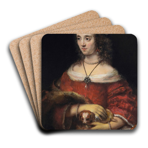 Portrait of a Lady with a Lap Dog by Rembrandt van Rijn Art Drink Coaster set Portrait of a Lady with a Lap Dog by Rembrandt van Rijn Art Drink Coaster set