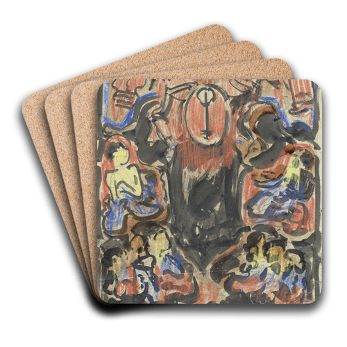 Decoratief ontwerp met bovenaan twee herauten by Carel Adolph Lion Cachet Art Drink Coaster set