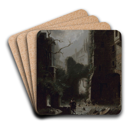 Moonlit Scene with Castle Ruins by Carl Spitzweg Art Drink Coaster set