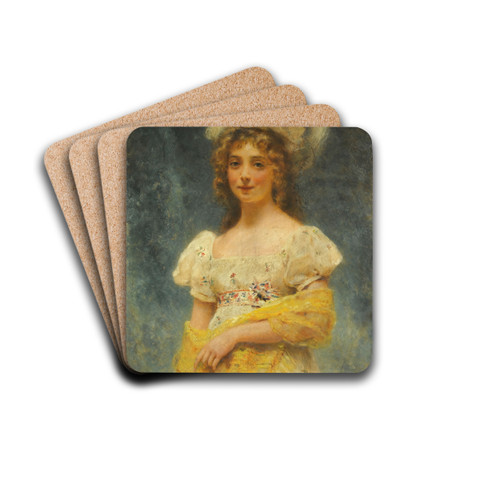 Yellow shawl by Konstantin Egorovich Makovsky Drink Coasters - set of 4