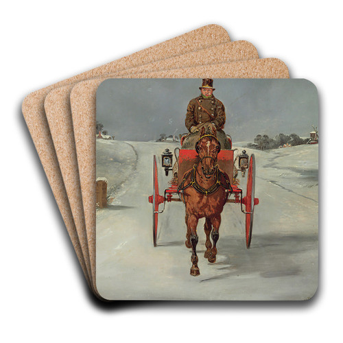 The Mail Cart in Winter by Samuel Henry Alken Art Drink Coaster set The Mail Cart in Winter by Samuel Henry Alken Art Drink Coaster set