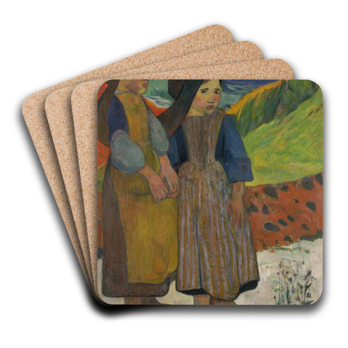 Two Breton Girls by the Sea by Paul Gauguin Art Drink Coaster set Two Breton Girls by the Sea by Paul Gauguin Art Drink Coaster set