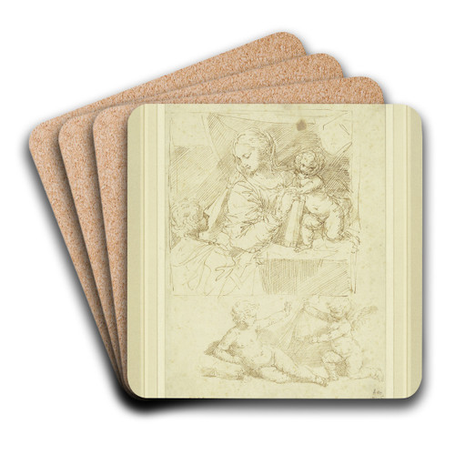Maria mit dem Jesuskind und dem Johannesknaben, darunter lagernder Knabe mit Putto by Donato Creti Art Drink Coaster set