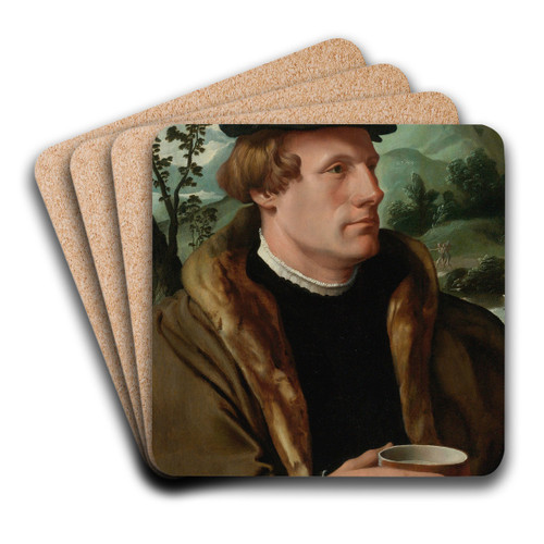 Portrait Of A Gentleman In A Fur-Lined Cloak by Maarten Van Heemskerck Art Drink Coaster set