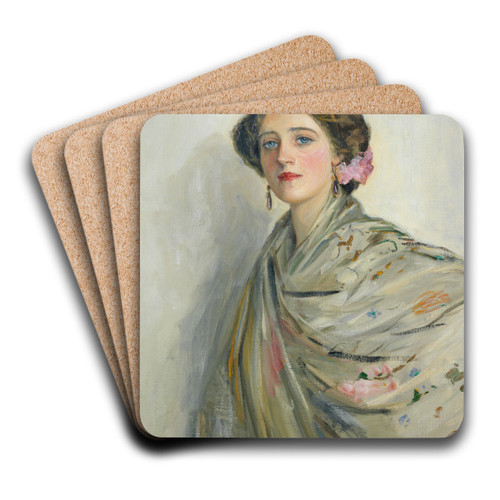 A Fair Spaniard, Mrs Chowne by Sir John Lavery Art Drink Coaster set A Fair Spaniard, Mrs Chowne by Sir John Lavery Art Drink Coaster set