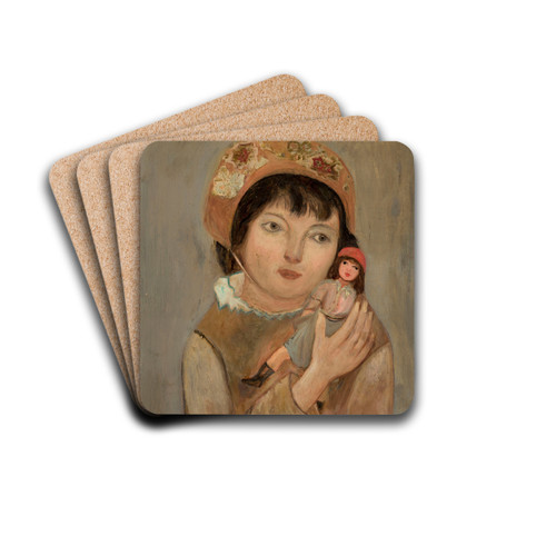 Little girl with a doll by Tadeusz Makowski Drink Coasters - set of 4 Little girl with a doll by Tadeusz Makowski Drink Coasters - set of 4